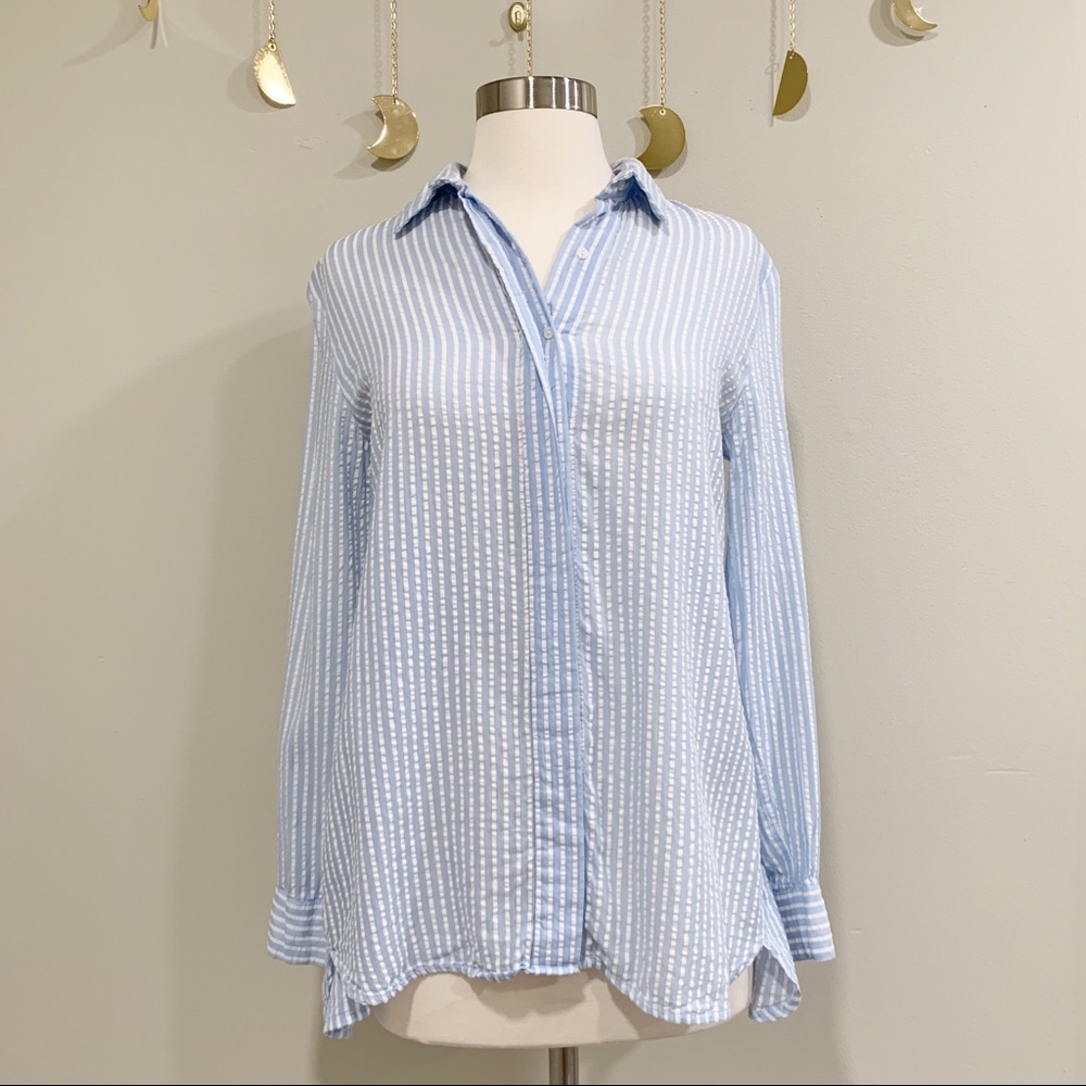 Zara Trf Blue & White Striped Button Down Top. XS.
